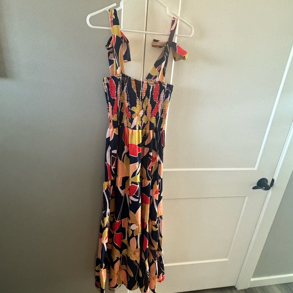 Navy Floral Tie-Shoulder Midi Dress